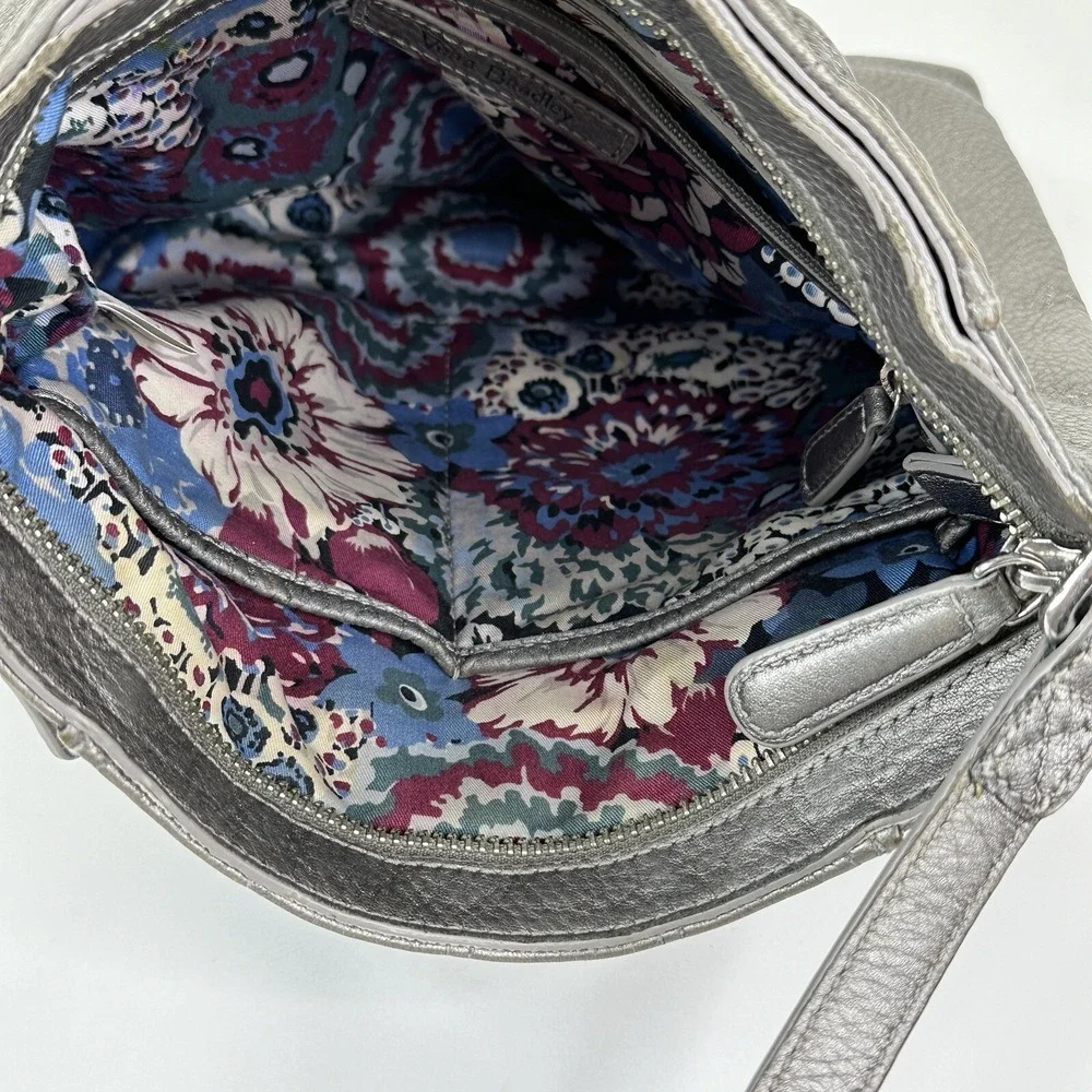 Vera Bradley Quilted Leather Molly Crossbody Purse Silver Metallic Crossbody Bag